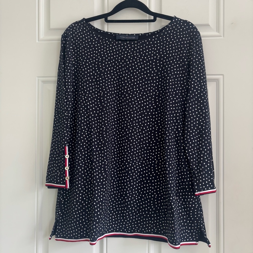 NWT Tommy Hilfiger Navy Blue/White Polka Dot Top, Size Extra Large